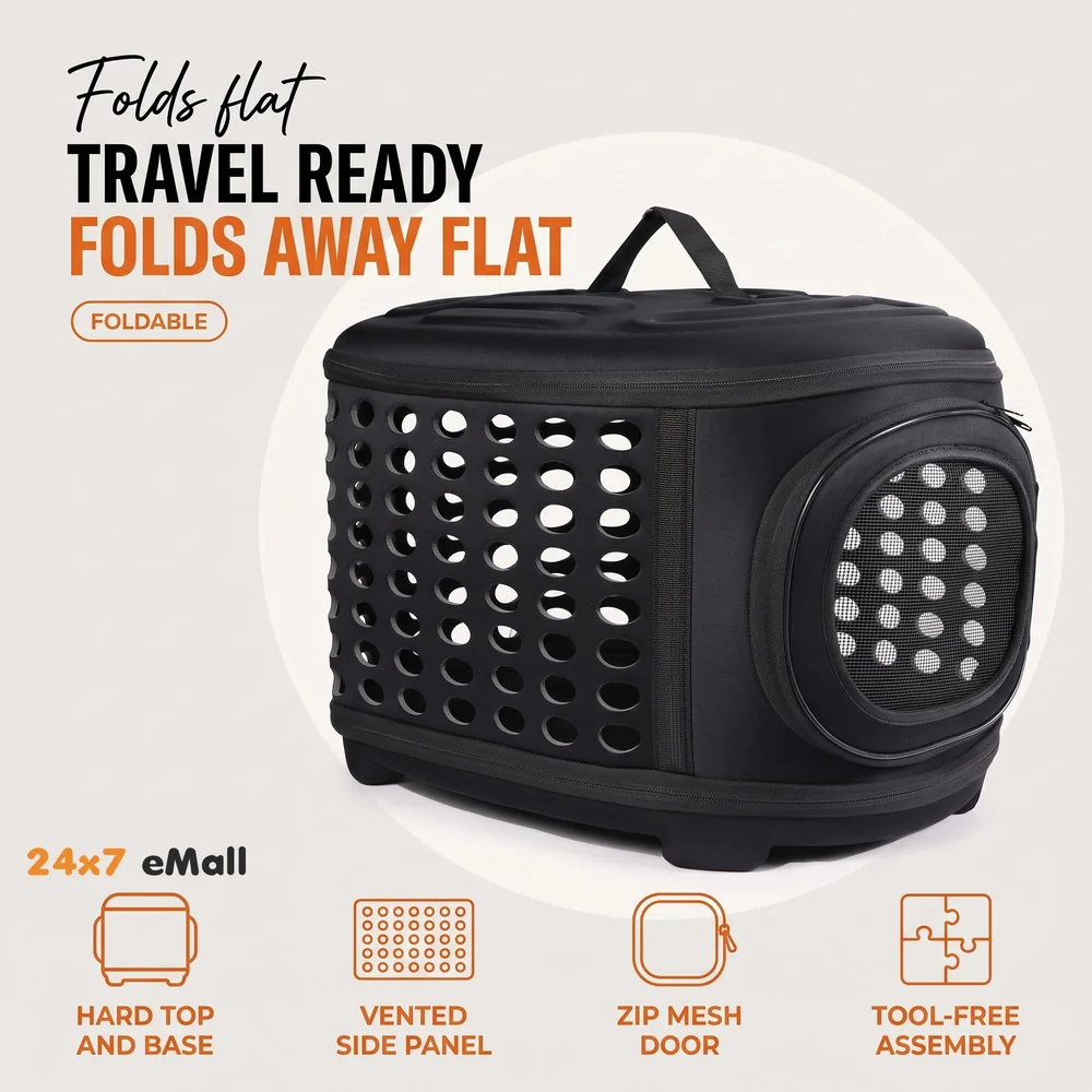 Portable Breathable EVA Car Soft Fabric Pet Carrier Folding Outdoor Storage Puppy Travel Transport Bag Pack for Dog Cat 43 x 38 x 30 cm (Black)