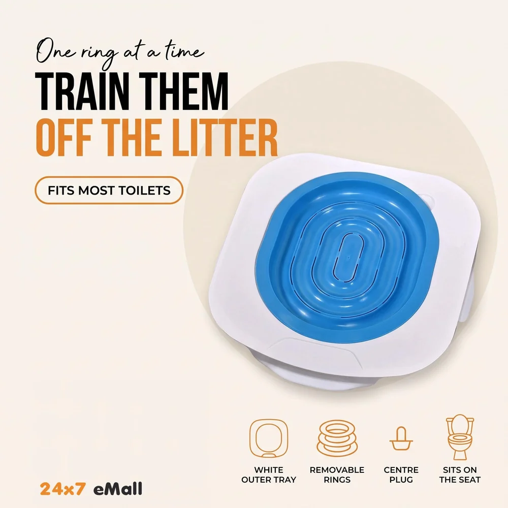 Cat Training Kit System for Toilet, Professional Kitty Trainer Urinal Seat With Extra Blue Tray - Teach Cat to Use Toilet 40x40x3.5cm