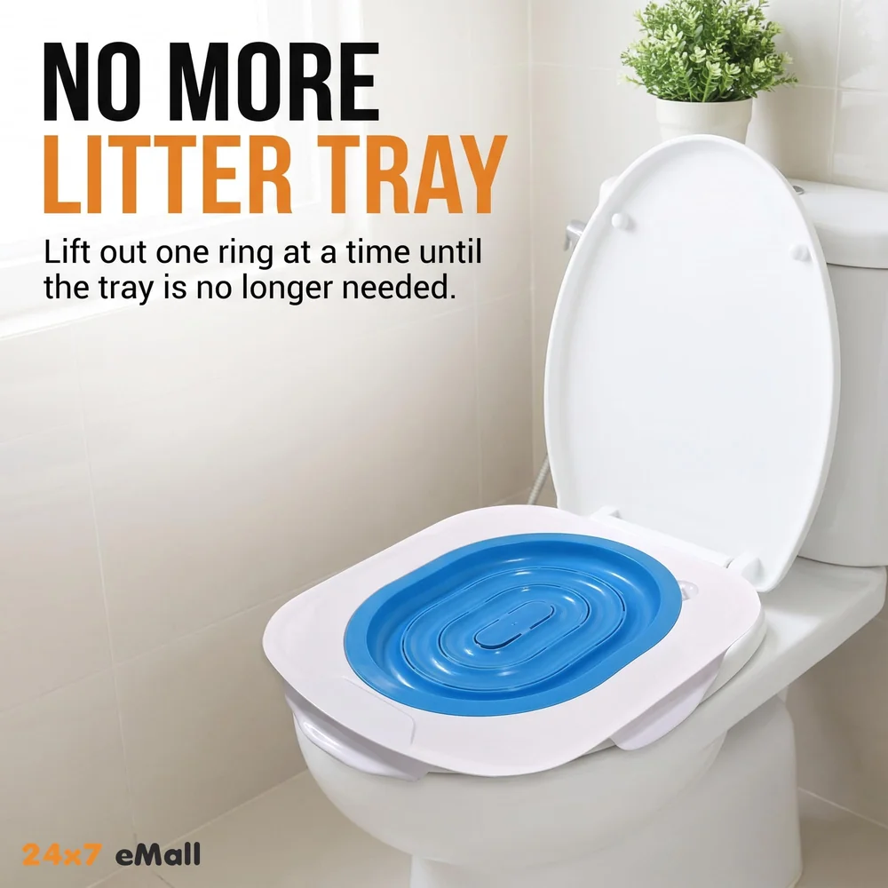 Cat Training Kit System for Toilet, Professional Kitty Trainer Urinal Seat With Extra Blue Tray - Teach Cat to Use Toilet 40x40x3.5cm