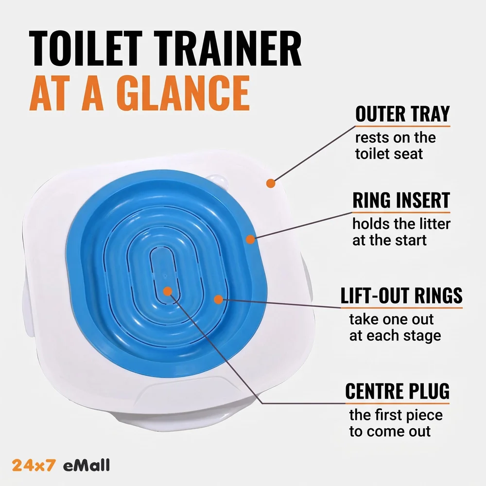 Cat Training Kit System for Toilet, Professional Kitty Trainer Urinal Seat With Extra Blue Tray - Teach Cat to Use Toilet 40x40x3.5cm