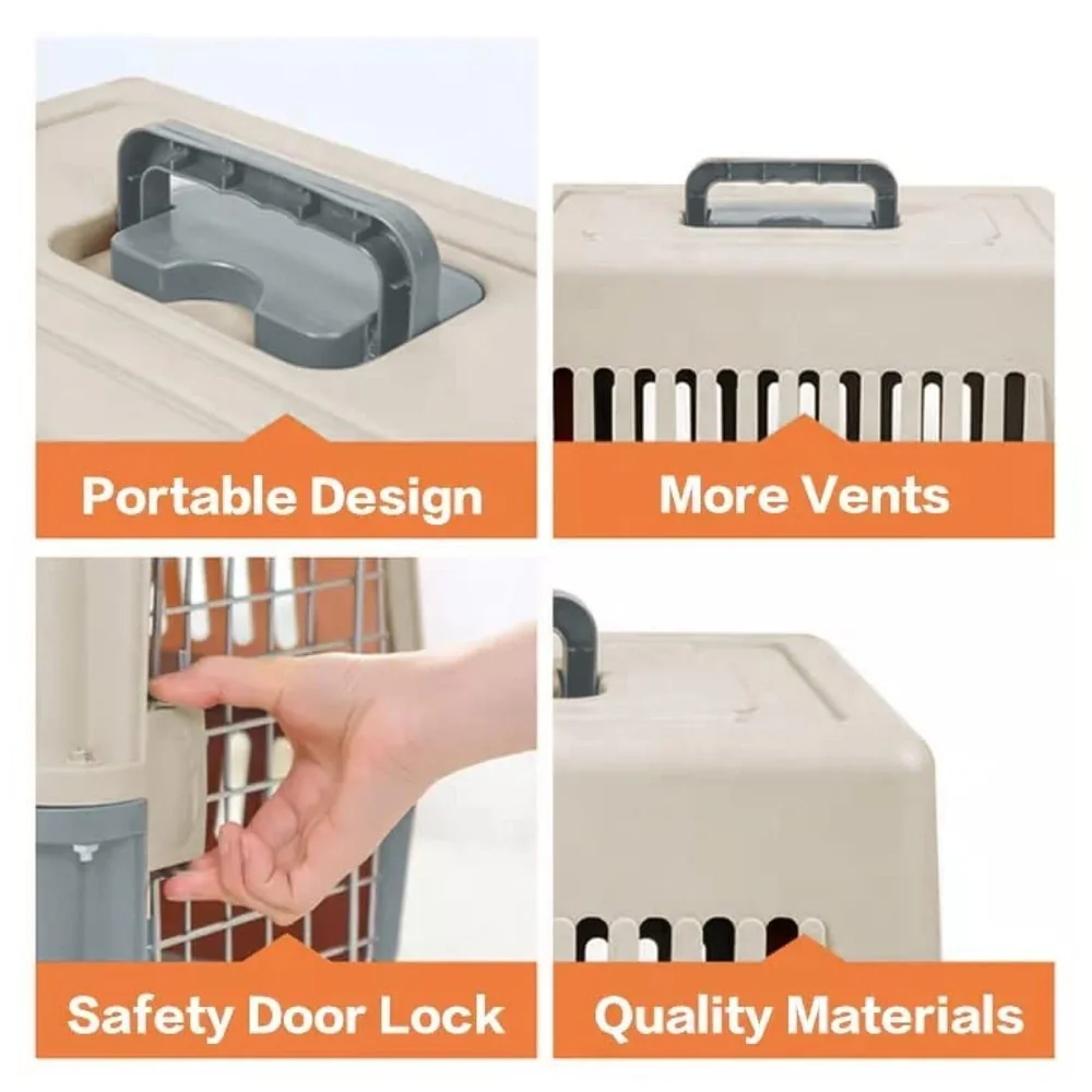 24 Inch Pet Travel Carrier Dog Cat Crate Plastic Handle Hinged Door Folding Collapsible Kennel Transport Box Crate Pet Cage (Big - 24 x 14.5 x 14.5 inch)