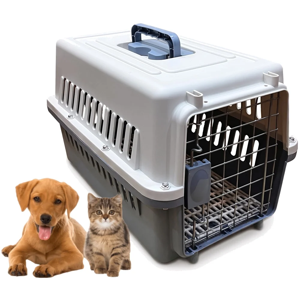 24 Inch Pet Travel Carrier Dog Cat Crate Plastic Handle Hinged Door Folding Collapsible Kennel Transport Box Crate Pet Cage (Big - 24 x 14.5 x 14.5 inch)