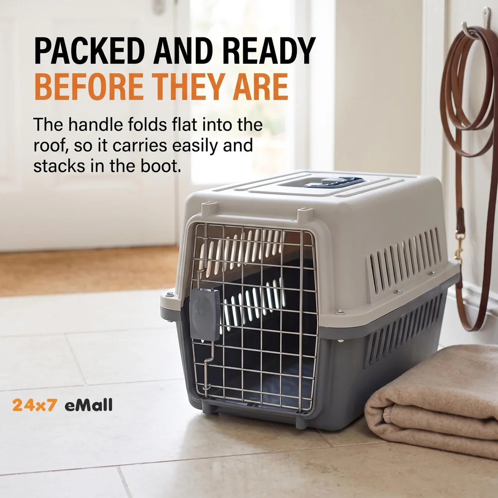 24 Inch Pet Travel Carrier Dog Cat Crate Plastic Handle Hinged Door Folding Collapsible Kennel Transport Box Crate Pet Cage (Big - 24 x 14.5 x 14.5 inch)