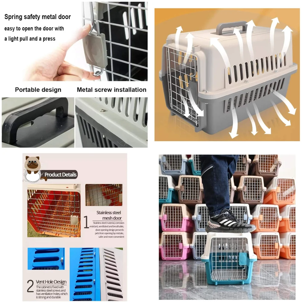 24 Inch Pet Travel Carrier Dog Cat Crate Plastic Handle Hinged Door Folding Collapsible Kennel Transport Box Crate Pet Cage (Big - 24 x 14.5 x 14.5 inch)