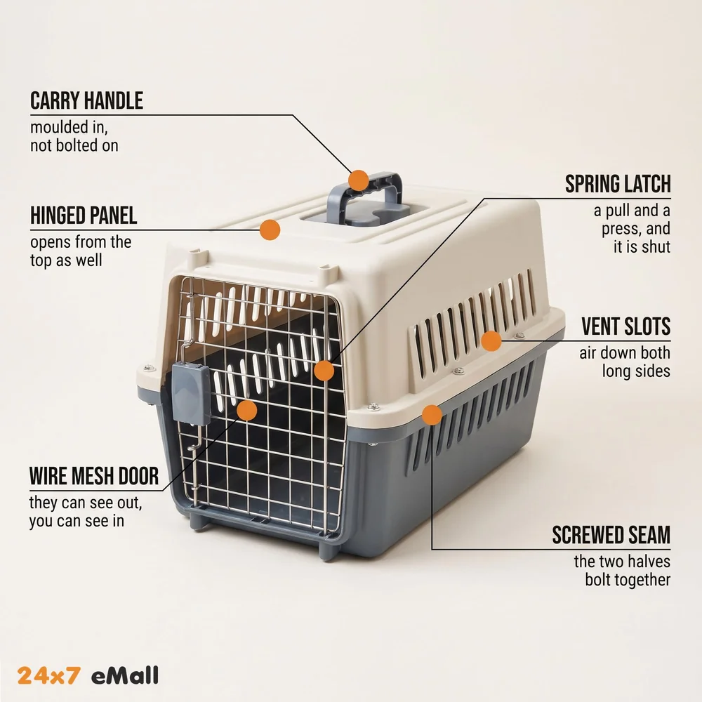 19 Inch Pet Travel Carrier Dog Cat Crate Plastic Handle Hinged Door Folding Collapsible Kennel Transport Box Crate Pet Cage (Regular - 19.5 x 13 x 12.5 Inch)