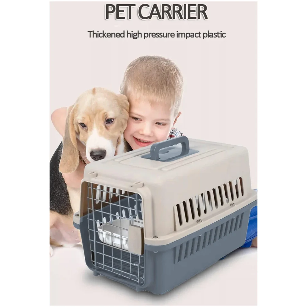 19 Inch Pet Travel Carrier Dog Cat Crate Plastic Handle Hinged Door Folding Collapsible Kennel Transport Box Crate Pet Cage (Regular - 19.5 x 13 x 12.5 Inch)