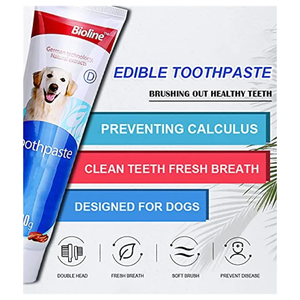 Chicken Dog Tooth Brushing Kit Teeth Cleaning Kit Plaque and Tartar Control Toothpaste with 3 Toothbrush for Dogs Eliminates Bad Breath, Dog Toothpaste Chicken Flavour.