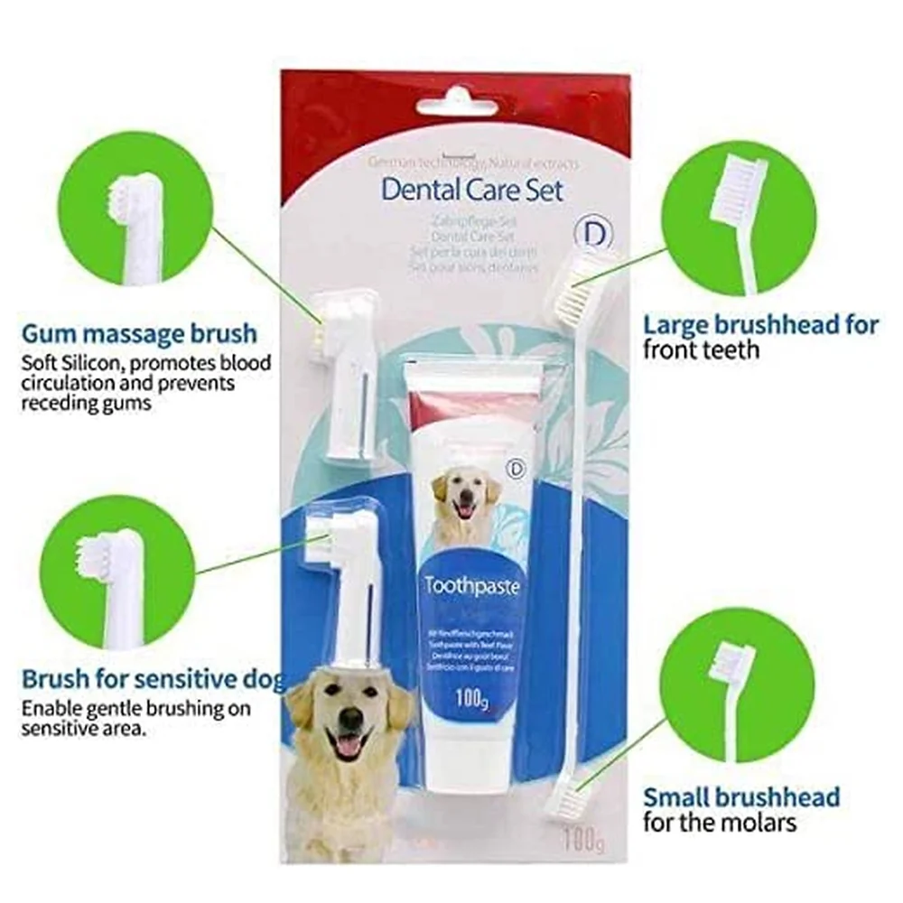 Orange Flavour Dog Tooth Brushing Kit Toothpaste and 3 Brushes