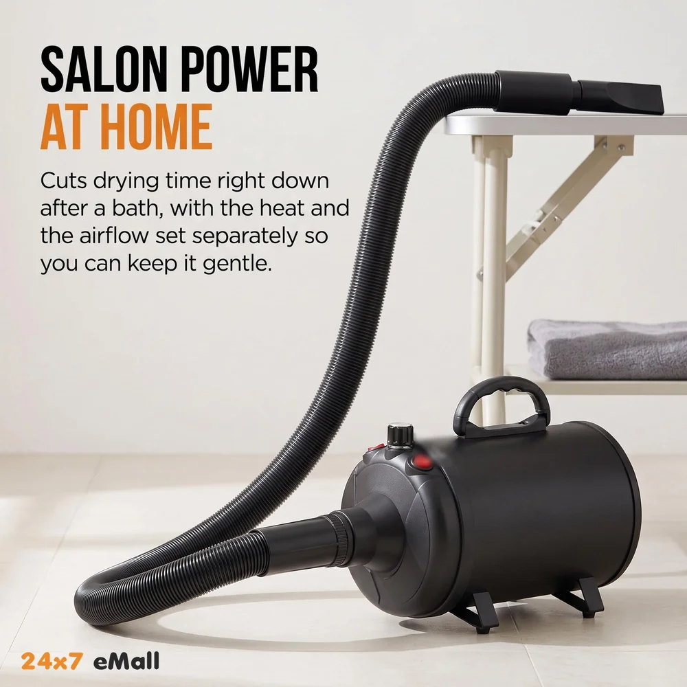 Pet Hair Dryer, 5.2HP/ 3800W High Velocity Pet Blow Dryer with Heater for Grooming, Speed Temperature Adjustable Dog Blower Grooming Dryer with 3 Nozzles For Dogs And Cats.
