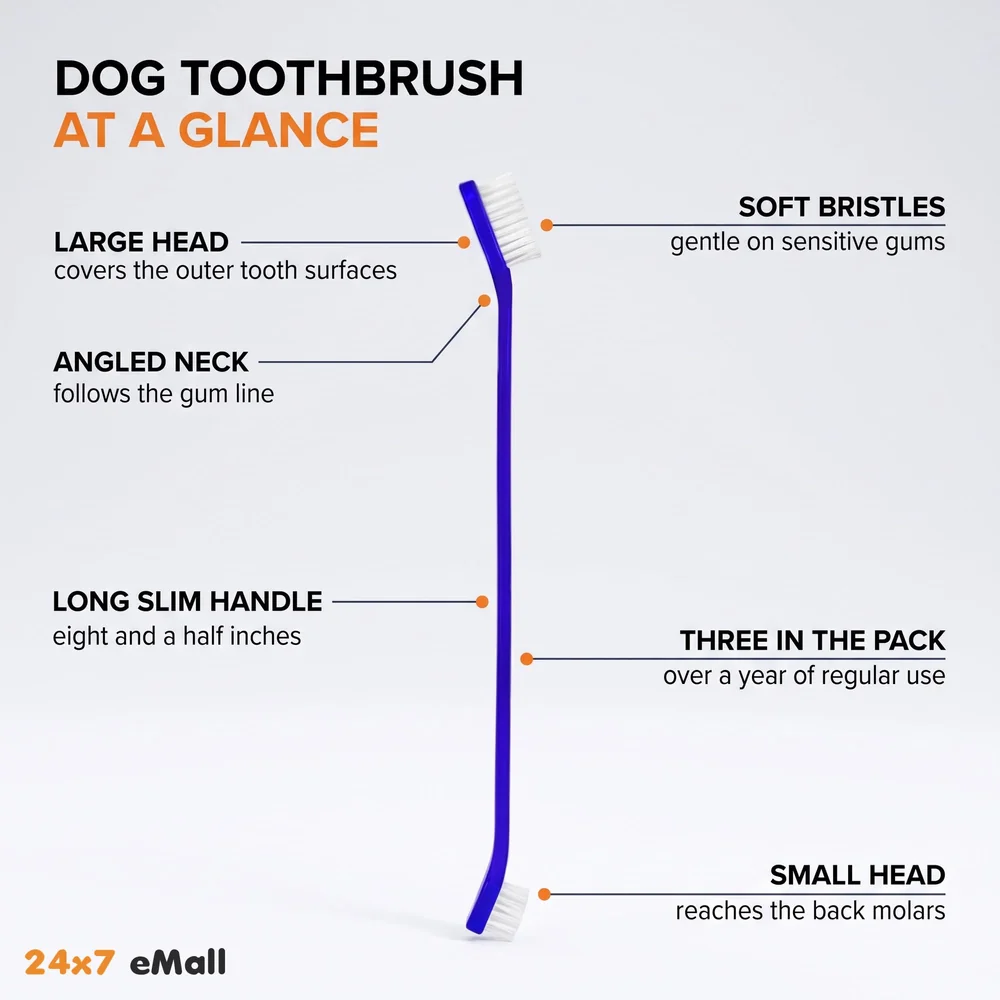 Dog Toothbrush Set of 3 – Dual Headed Dental Hygiene Brushes for Small to Large Dogs, Cats