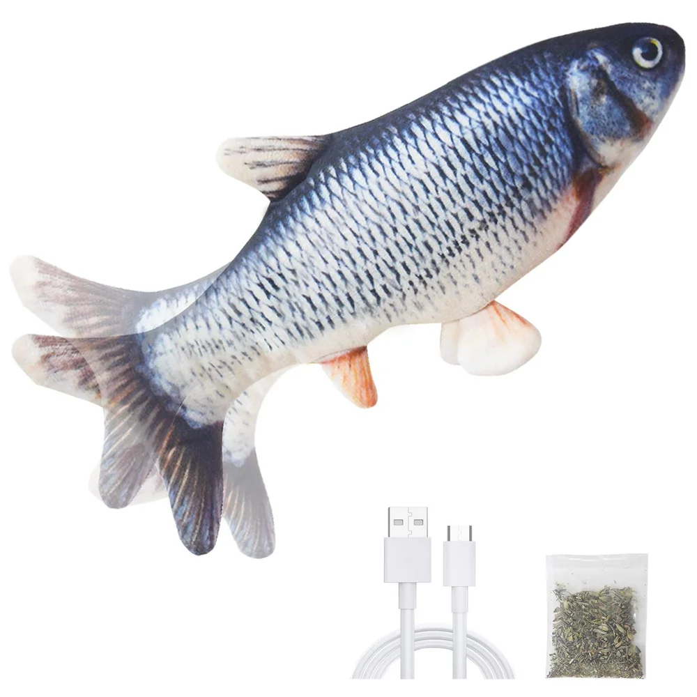 Malier Catnip Toys for Cats Electric Simulation Plush Fish Shape Toy Doll Interactive Pets Pillow Chew Bite Kick Supplies for Kitten Kitty Cat