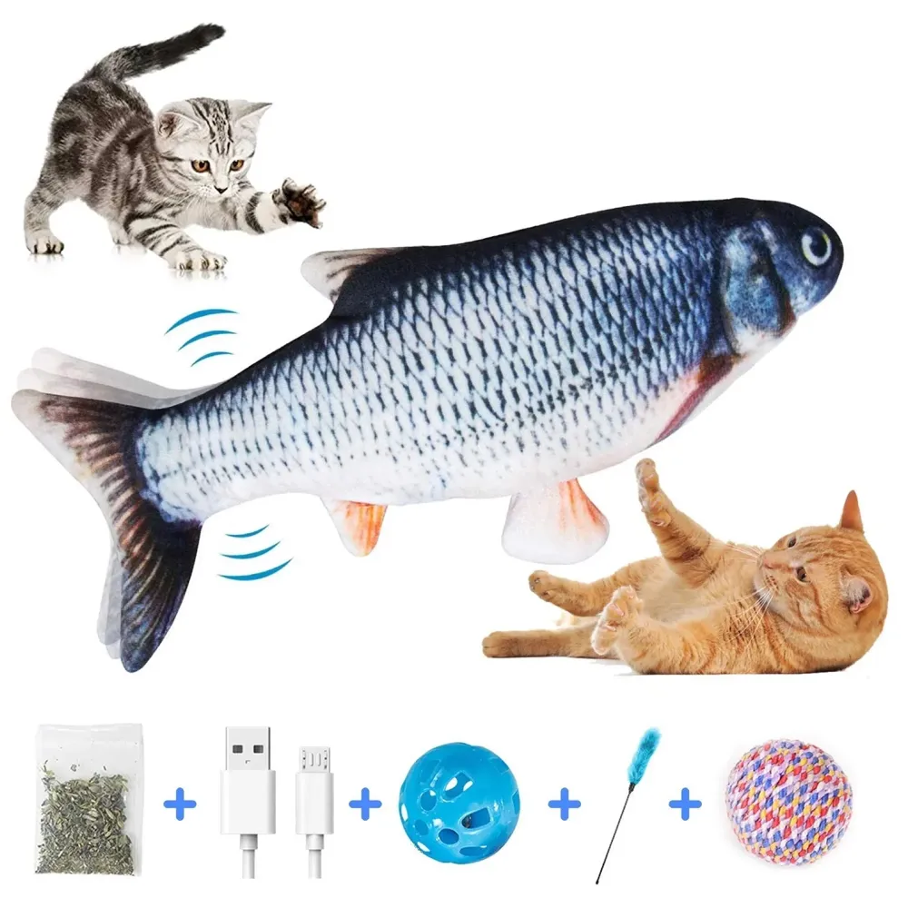 Malier Catnip Toys for Cats Electric Simulation Plush Fish Shape Toy Doll Interactive Pets Pillow Chew Bite Kick Supplies for Kitten Kitty Cat