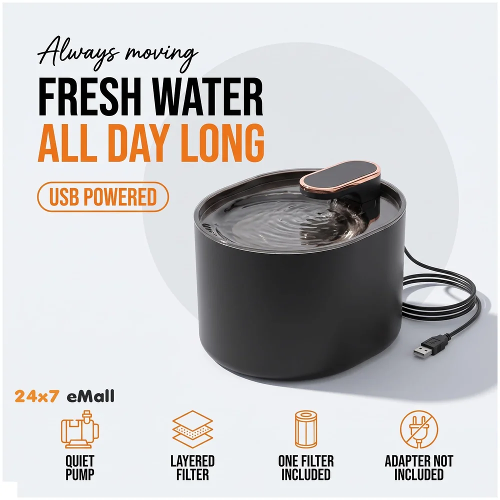 Pet Fountain Automatic Filter Bowl Black Round for Cats and Dogs