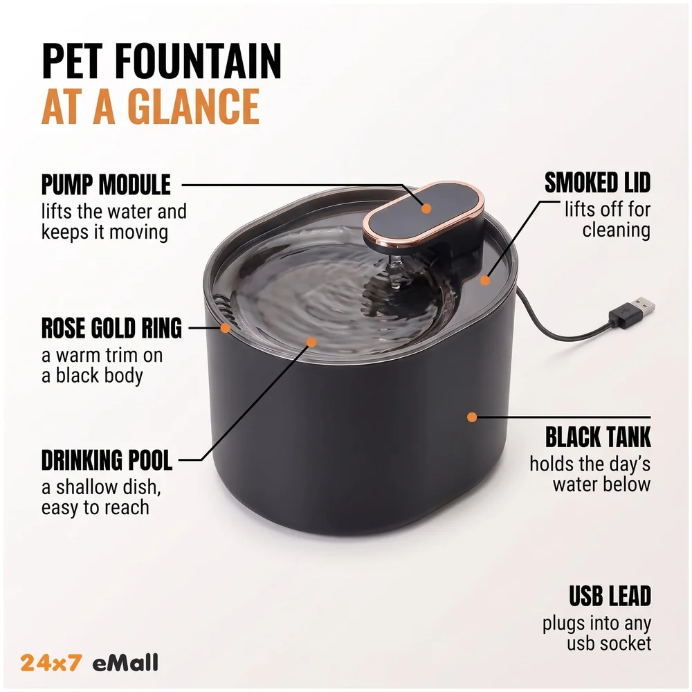 Pet Fountain Automatic Filter Bowl Black Round for Cats and Dogs