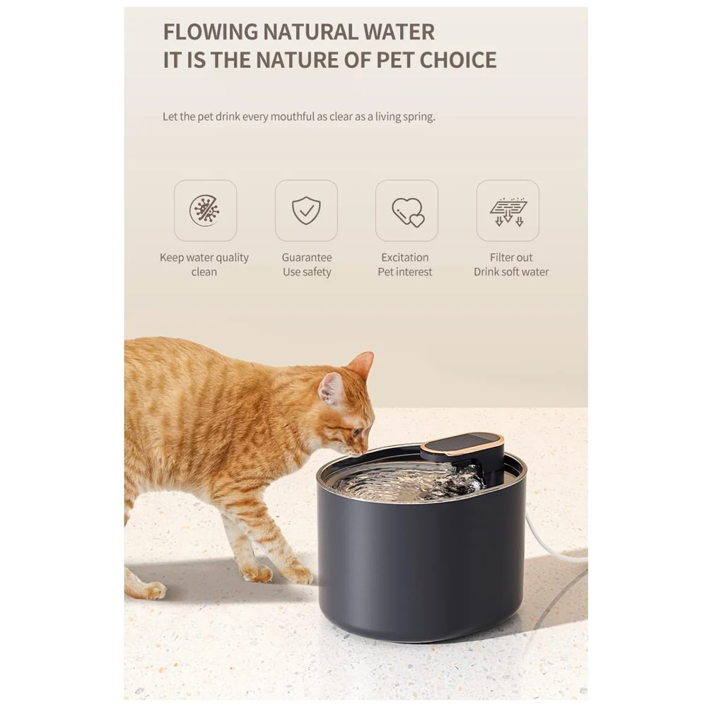 Pet Fountain Automatic Filter Bowl Black Round for Cats and Dogs