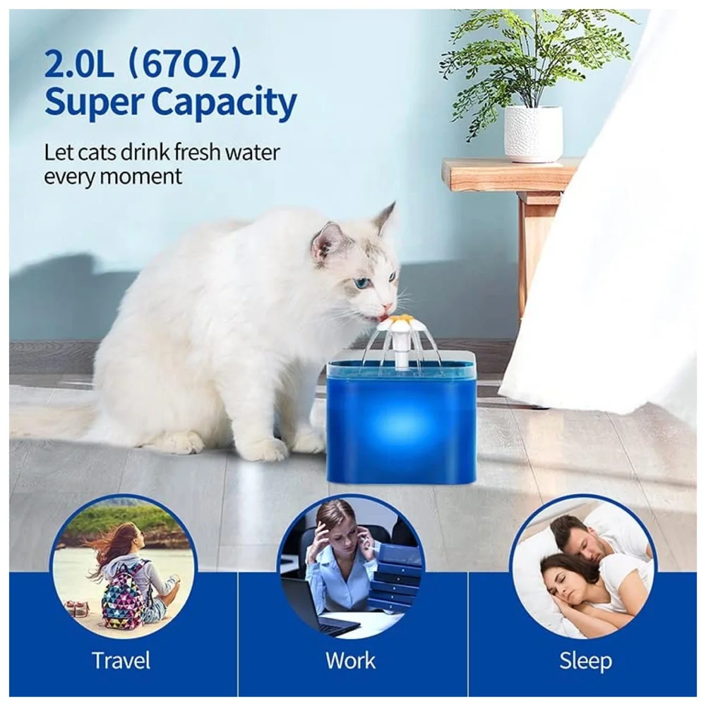 Pet Fountain with Light LED, Automatic Cat Fountain Dog Fountain with Filter Pet Bowl Water Dispenser for Cats, Dogs, Multiple Pets, Drinking Fountain.