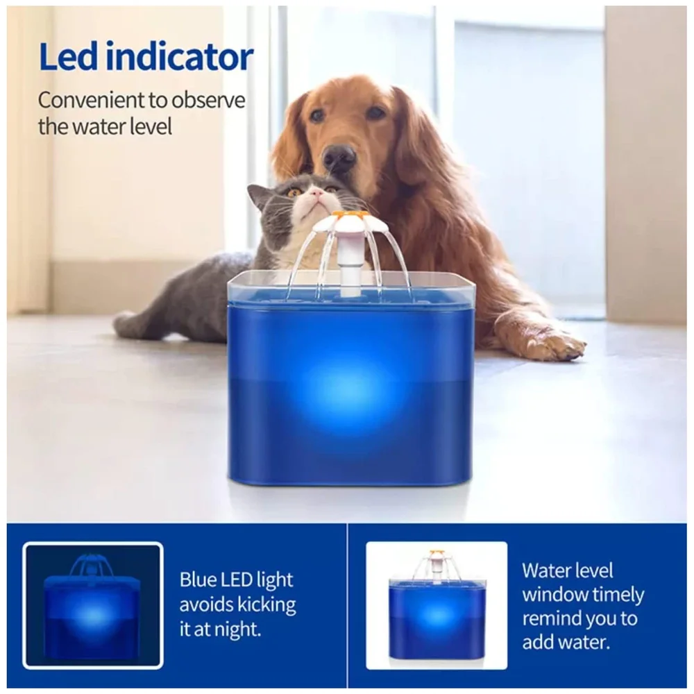 Pet Fountain with Light LED, Automatic Cat Fountain Dog Fountain with Filter Pet Bowl Water Dispenser for Cats, Dogs, Multiple Pets, Drinking Fountain.