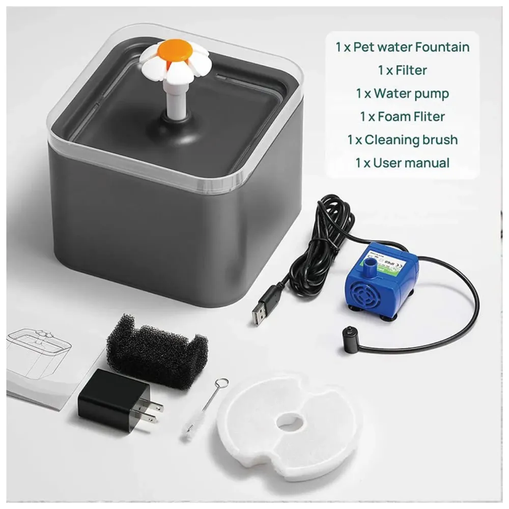 Black Pet Fountain with Light LED, Automatic Cat Fountain Dog Fountain with Filter Pet Bowl Water Dispenser for Cats and Dogs