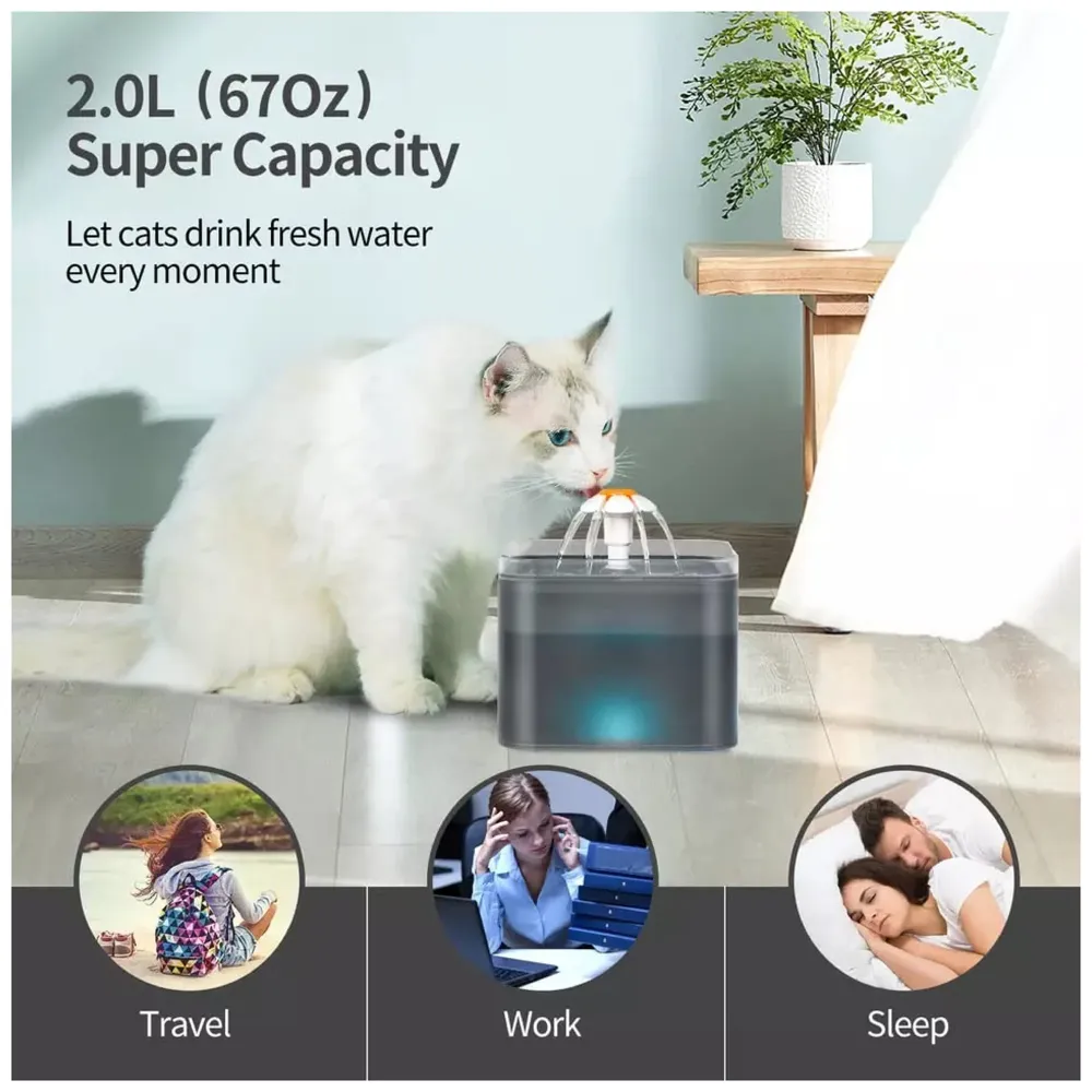 Black Pet Fountain with Light LED, Automatic Cat Fountain Dog Fountain with Filter Pet Bowl Water Dispenser for Cats and Dogs