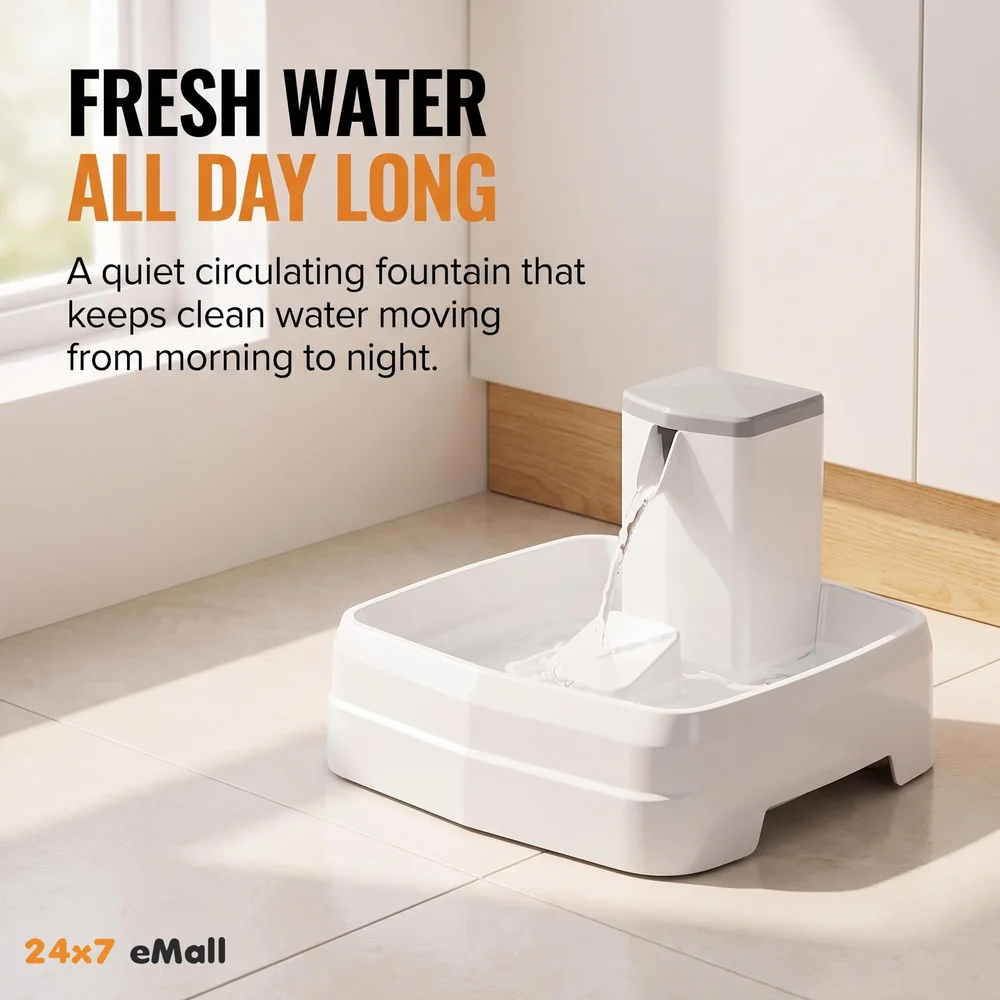 Pet Fountain Square, Automatic Cat & Dog Water Fountain with Filter, Ideal for Multiple Pets