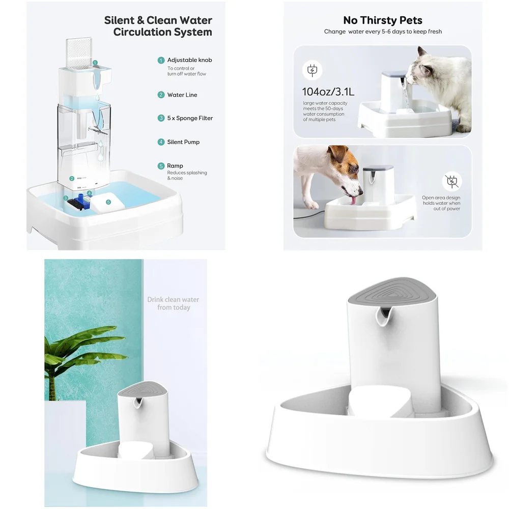 Pet Fountain Square, Automatic Cat & Dog Water Fountain with Filter, Ideal for Multiple Pets