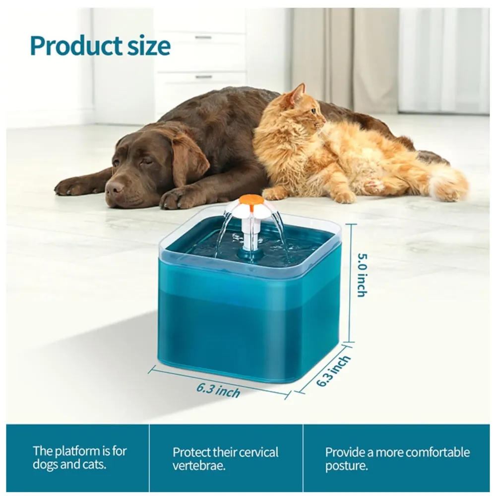 Cat Fountain with LED Light and Filter Automatic Pet Water Fountain for Constant Clean and Runnning Water Cyan Flower Flow - 16 x 16 x 12 Cm