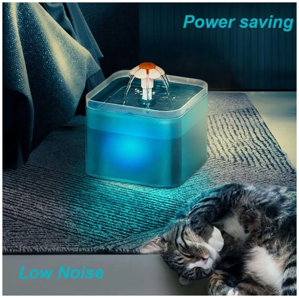 Cat Fountain with LED Light and Filter Automatic Pet Water Fountain for Constant Clean and Runnning Water Cyan Flower Flow - 16 x 16 x 12 Cm