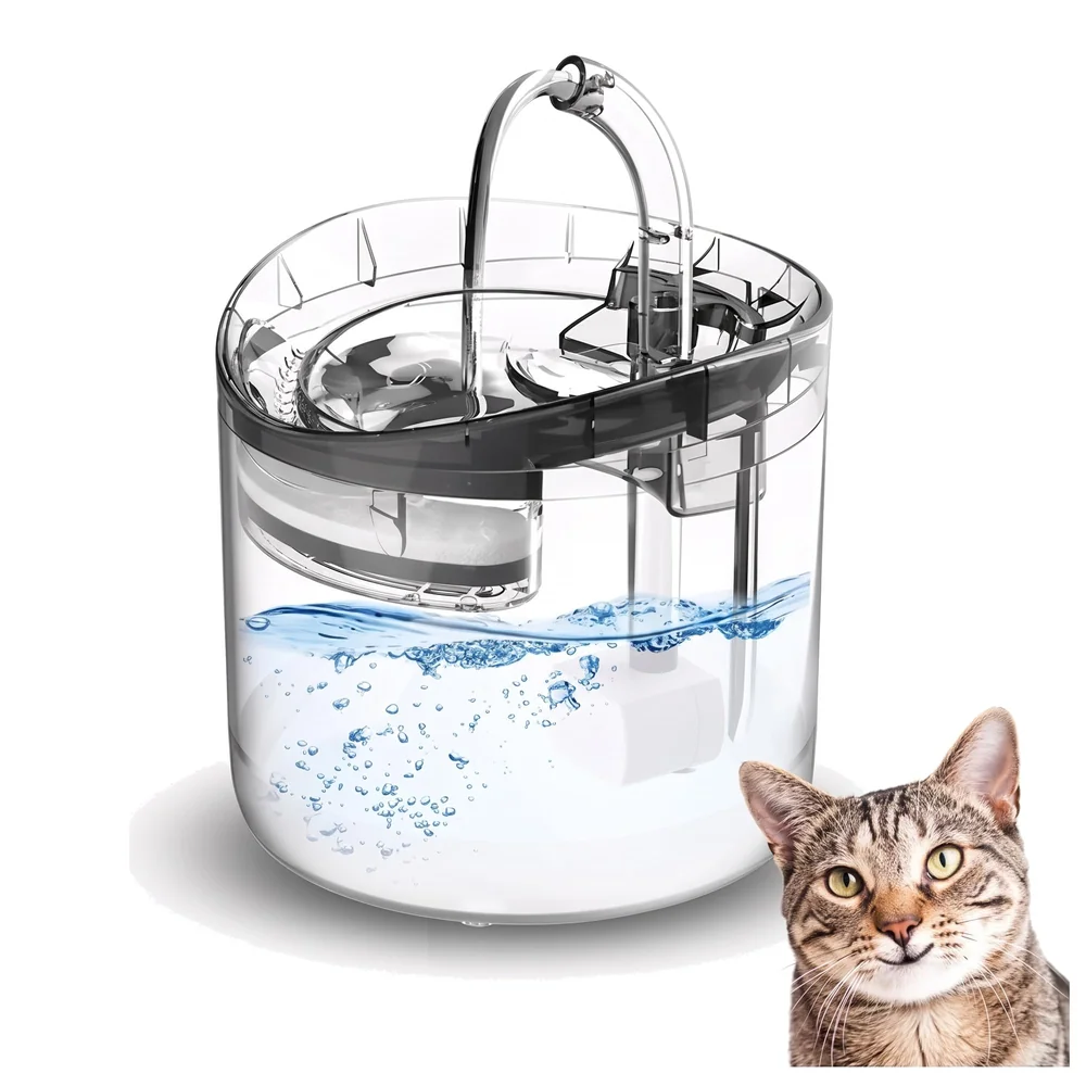 Cat Fountain Transparent Round with Filter Automatic Pet Fountain for Constant Clean and Runnning Water 2 Flow Design - 16.5 x 15.5 Cm