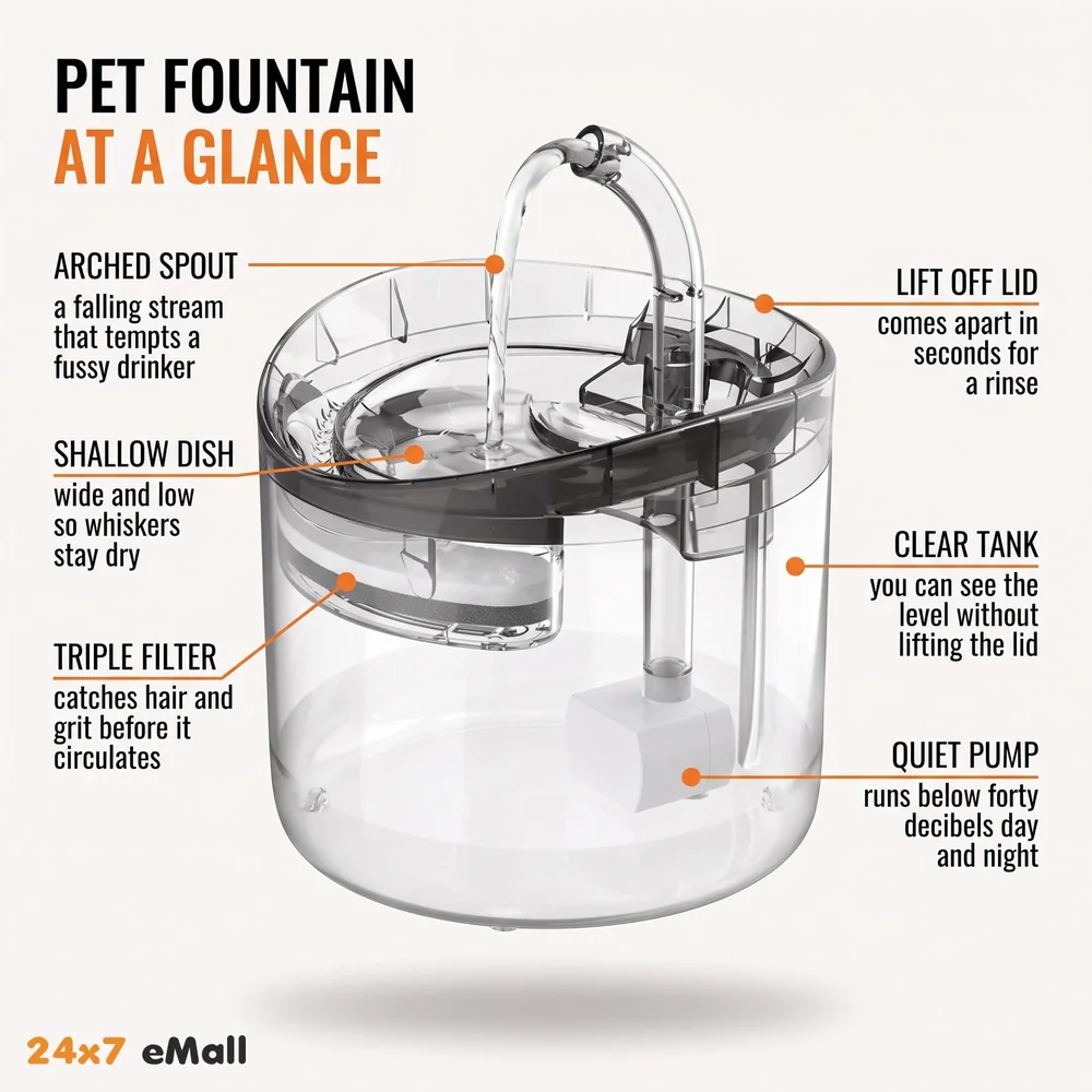 Cat Fountain Transparent Round with Filter Automatic Pet Fountain for Constant Clean and Runnning Water 2 Flow Design - 16.5 x 15.5 Cm