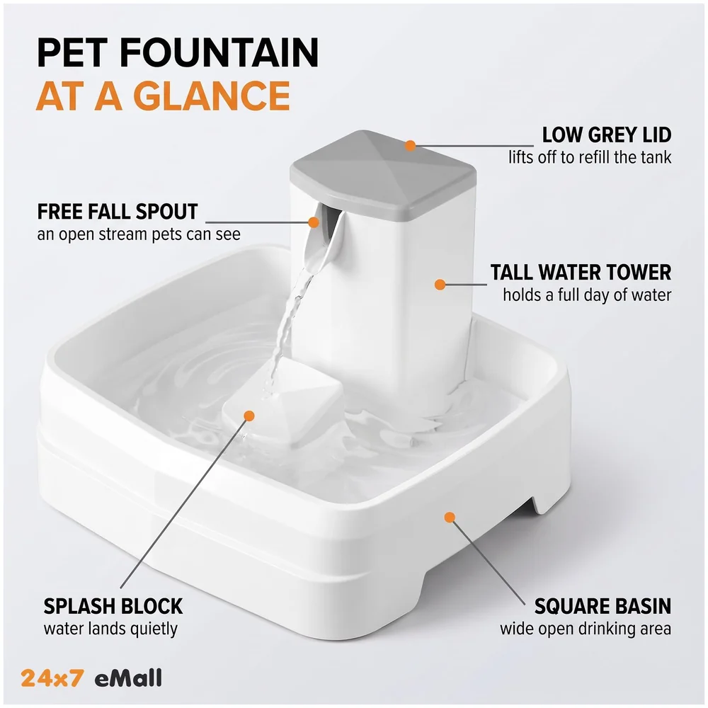 Pet Fountain Square White Automatic Filter for Cats Dogs Pets