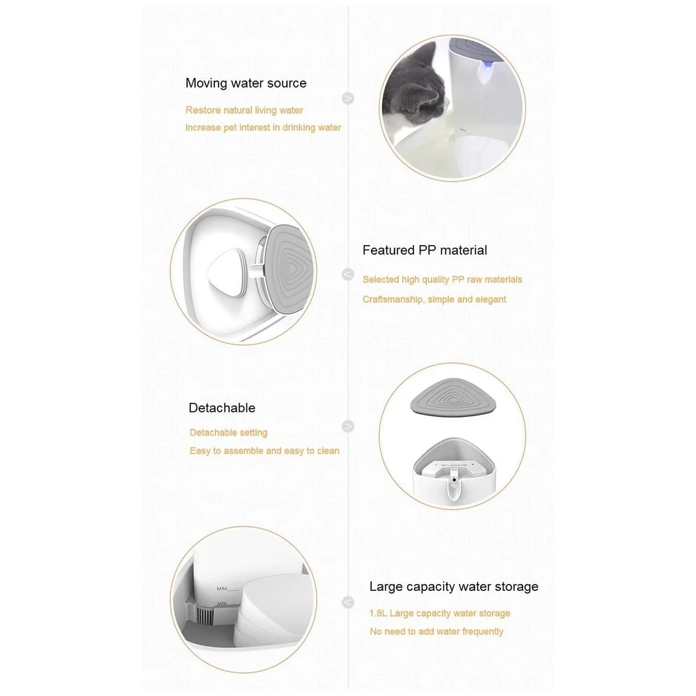 Pet Fountain Square White Automatic Filter for Cats Dogs Pets
