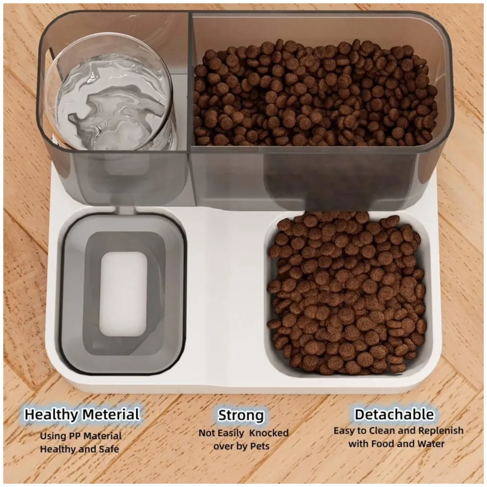 2 in 1 Automatic Water and Food Dispenser for Small Medium Big Dog Pets Puppy Kittens, Gravity Design Pet Auto Feeder 3L Cat Food Dispenser and Auto Dog Water Dispenser 1 L Black
