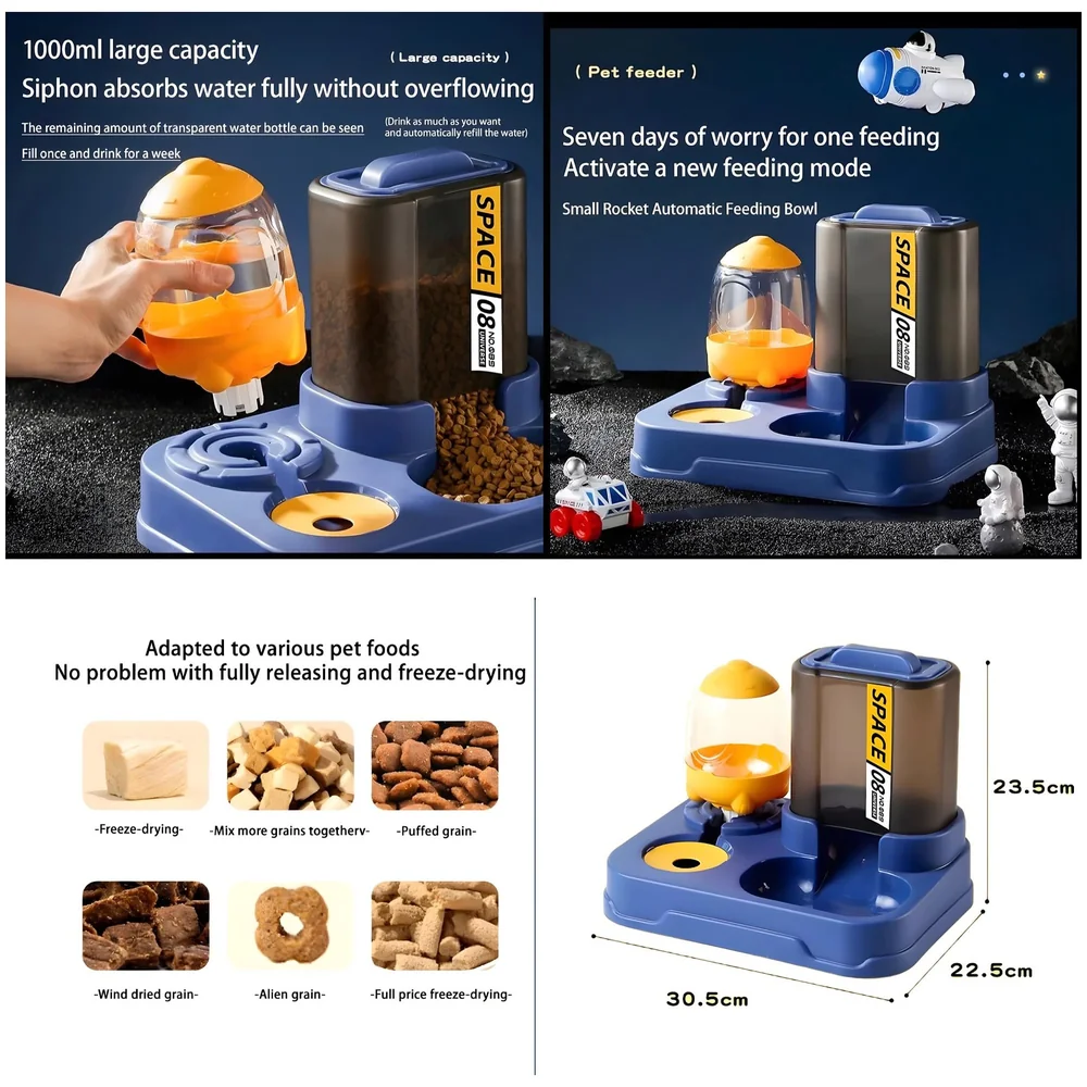 2 in 1 Gravity Pet Feeder 3L Food 1L Water Dispenser Space Blue