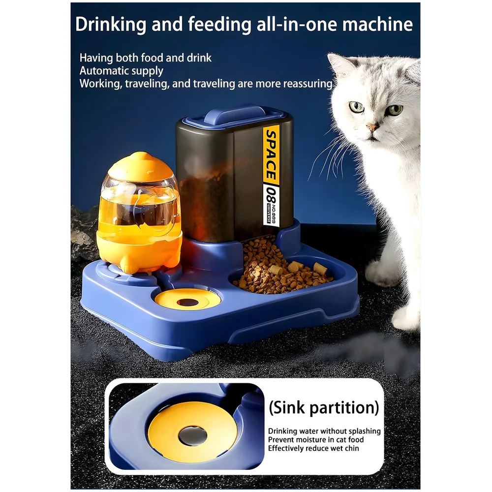 2 in 1 Gravity Pet Feeder 3L Food 1L Water Dispenser Space Blue