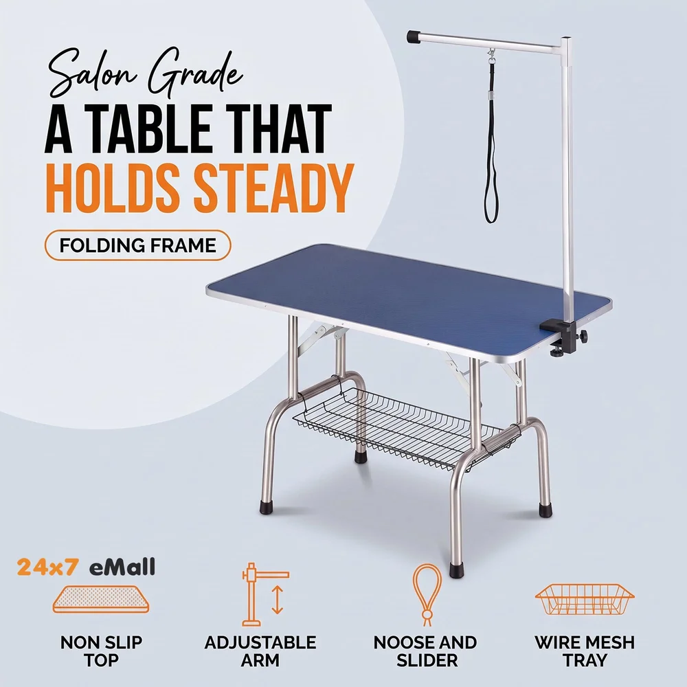 Professional Heavy Duty Dog Pet Grooming Table with Arm & Noose & Mesh Tray (Large - 45 x 28 Inch, 1 count)