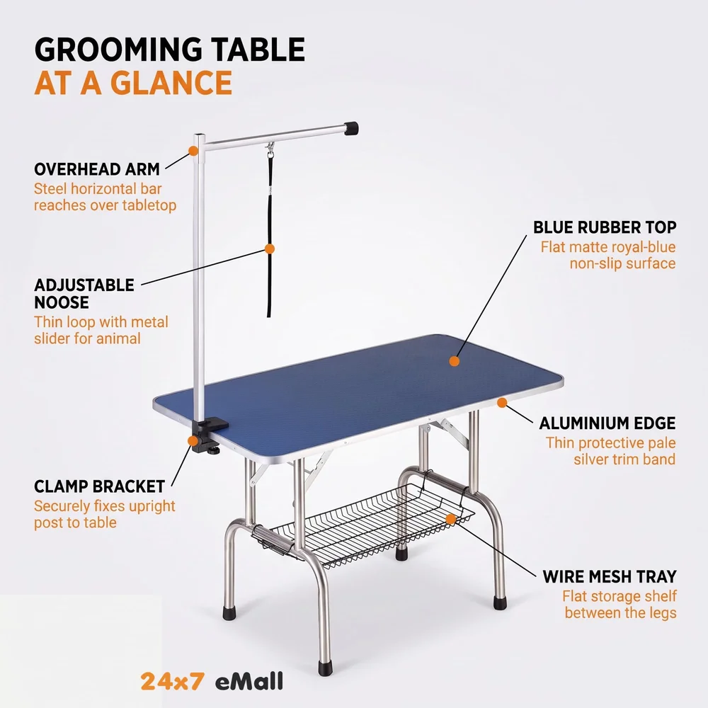 Professional Heavy Duty Dog Pet Grooming Table with Arm & Noose & Mesh Tray (Large - 45 x 28 Inch, 1 count)