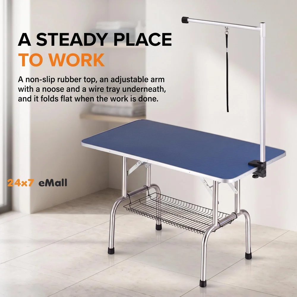 Professional Heavy Duty Dog Pet Grooming Table with Arm & Noose & Mesh Tray (Large - 45 x 28 Inch, 1 count)
