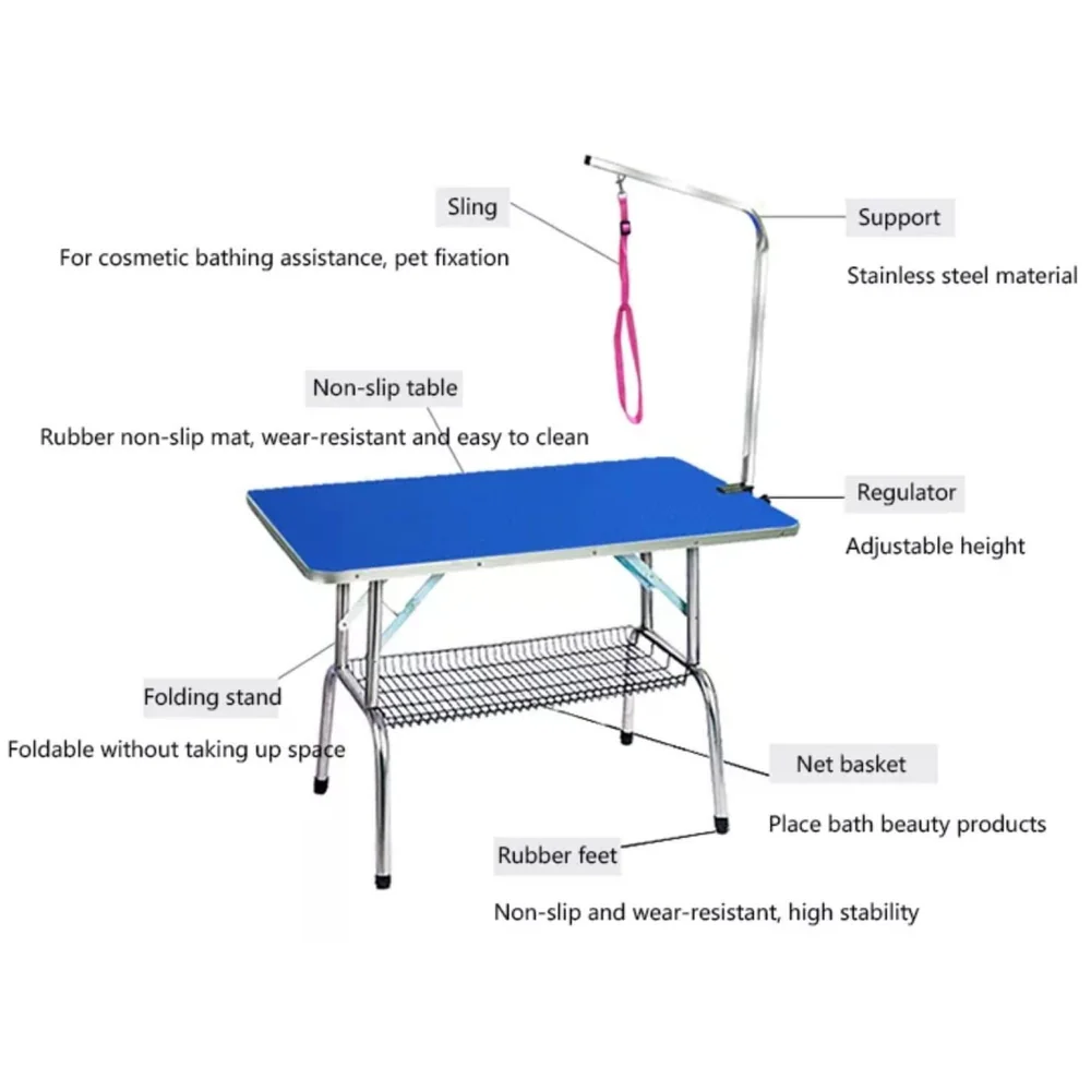 Professional Heavy Duty Dog Pet Grooming Table with Arm & Noose & Mesh Tray (Large - 45 x 28 Inch, 1 count)