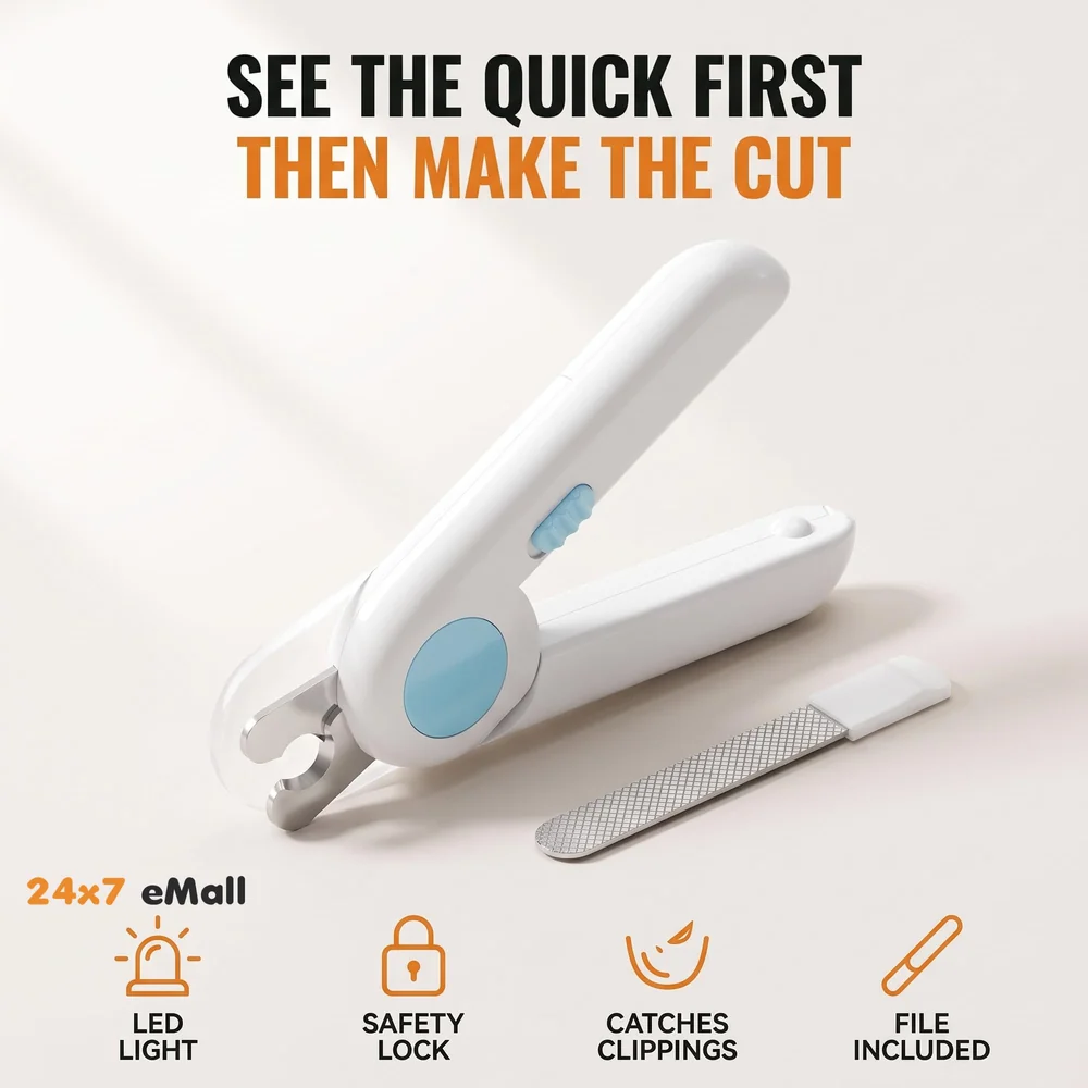 Pets Nail Trimmer, Dog and Cat Nail Cutter Clipper LED Lights for Pets Nail Grinder Filer Grooming Pet