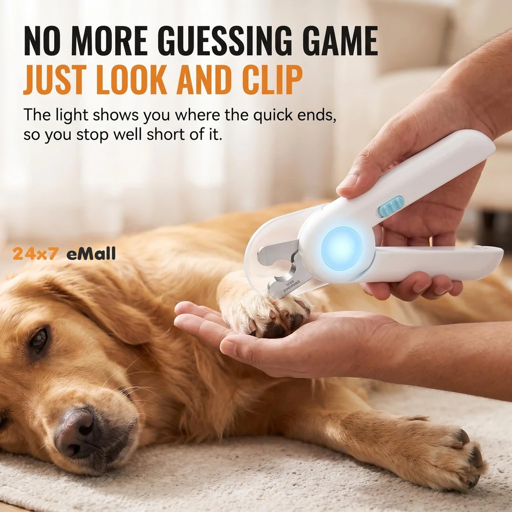 Pets Nail Trimmer, Dog and Cat Nail Cutter Clipper LED Lights for Pets Nail Grinder Filer Grooming Pet