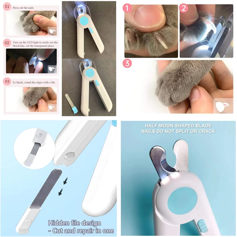 Pets Nail Trimmer, Dog and Cat Nail Cutter Clipper LED Lights for Pets Nail Grinder Filer Grooming Pet