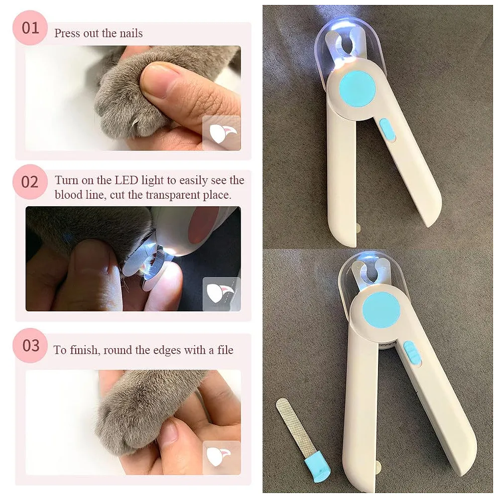 Pets Nail Trimmer, Dog and Cat Nail Cutter Clipper LED Lights for Pets Nail Grinder Filer Grooming Pet for All Breeds - Premium