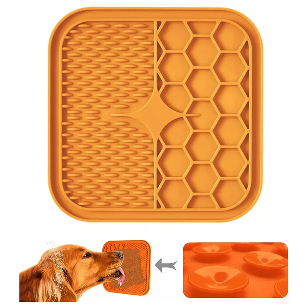 Pet Lick Mat Licking Pad Mats for Dog Cat, Food-Grade Silicone, Dog Food Mat with Suction Cup, Slow Feeding Mat Orange - (Lick mat pet Orange)