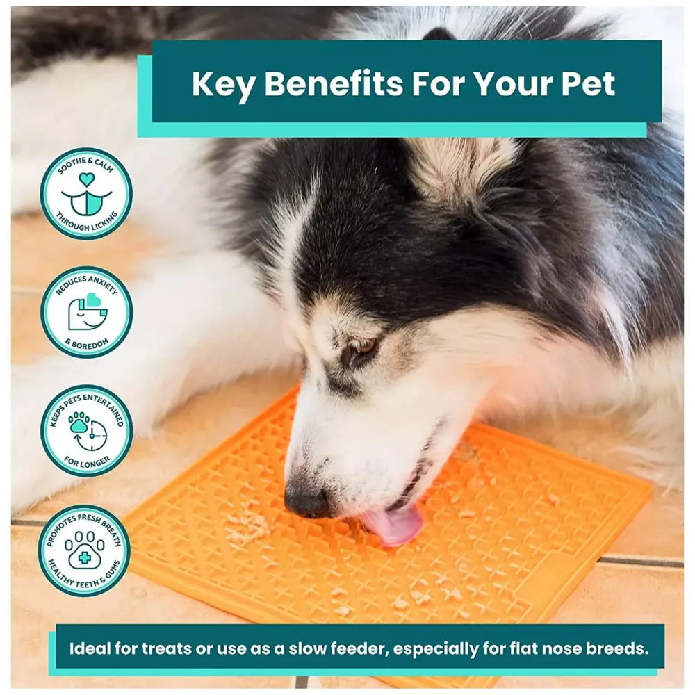 Pet Lick Mat Licking Pad Mats for Dog Cat, Food-Grade Silicone, Dog Food Mat with Suction Cup, Slow Feeding Mat Orange - (Lick mat pet Orange)