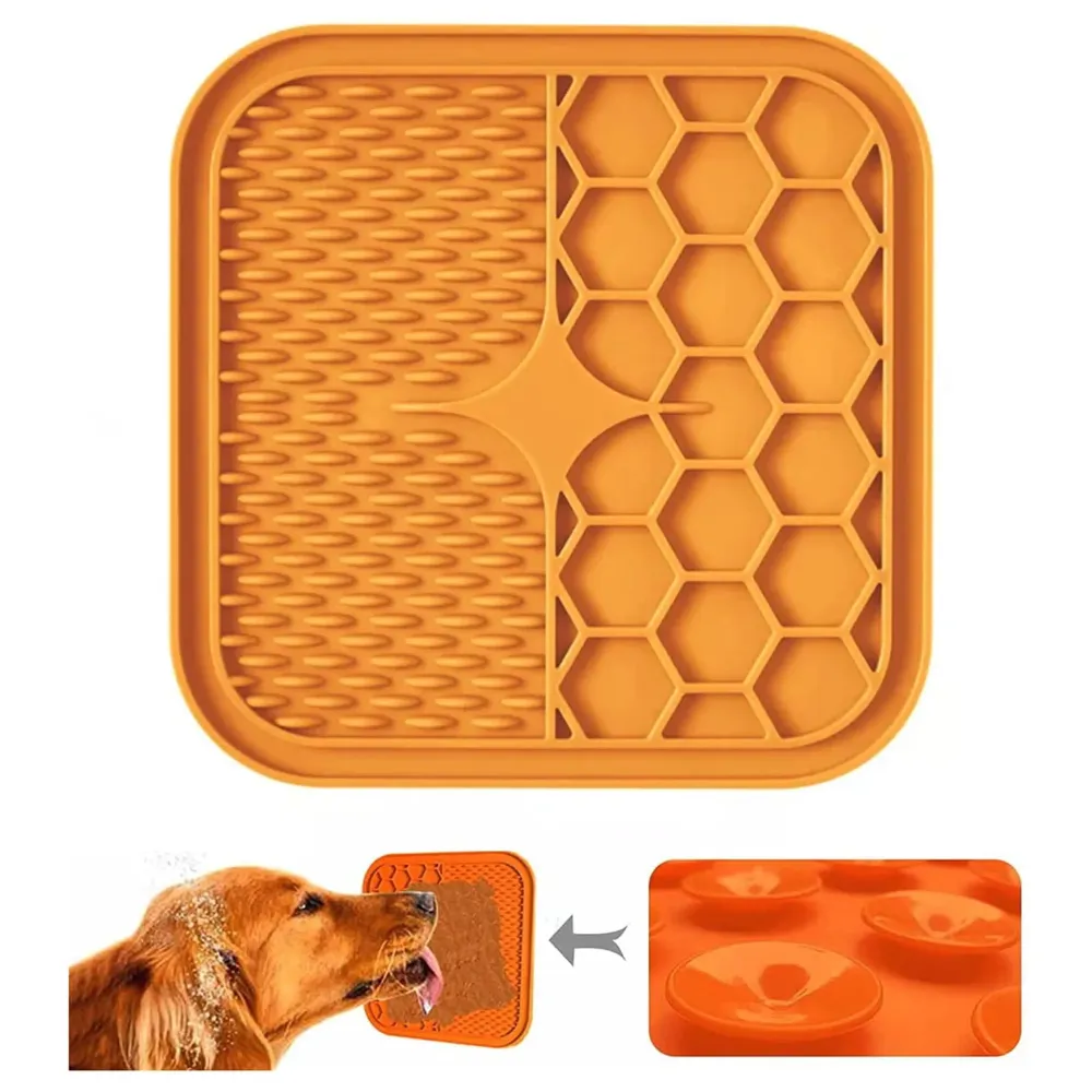 Pet Lick Mat Licking Pad Mats for Dog Cat, Food-Grade Silicone, Dog Food Mat with Suction Cup, Slow Feeding Mat Orange - (Lick mat pet Orange)