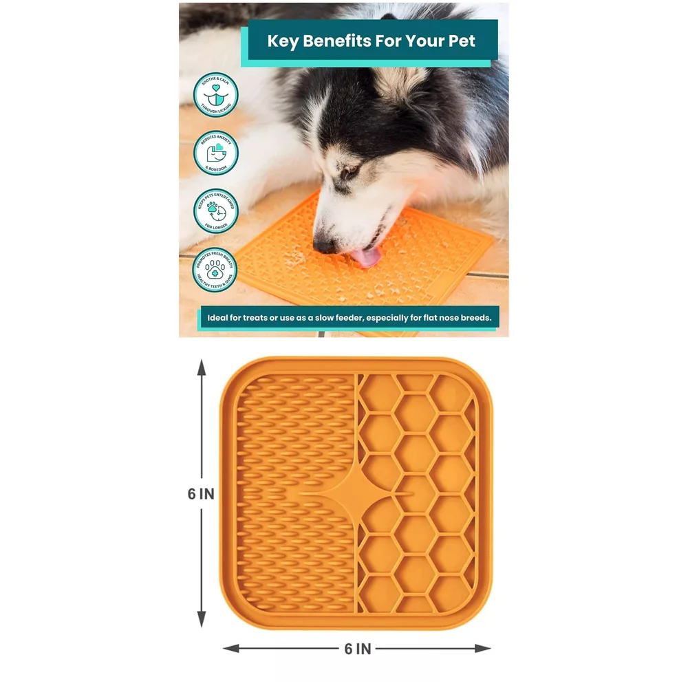 Pet Lick Mat Licking Pad Mats for Dog Cat, Food-Grade Silicone, Dog Food Mat with Suction Cup, Slow Feeding Mat Orange - (Lick mat pet Orange)