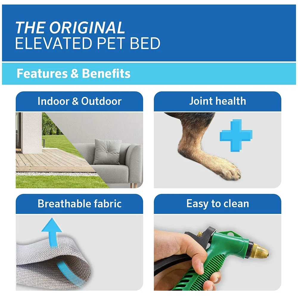 Elevated Dog Bed, Portable Raised Pet Cot, Sturdy & Breathable Mat, Durable Mesh Fabric, No-Slip Feet, Indoor or Outdoor Use. (Medium (36 x 24 Inch)) - Premium