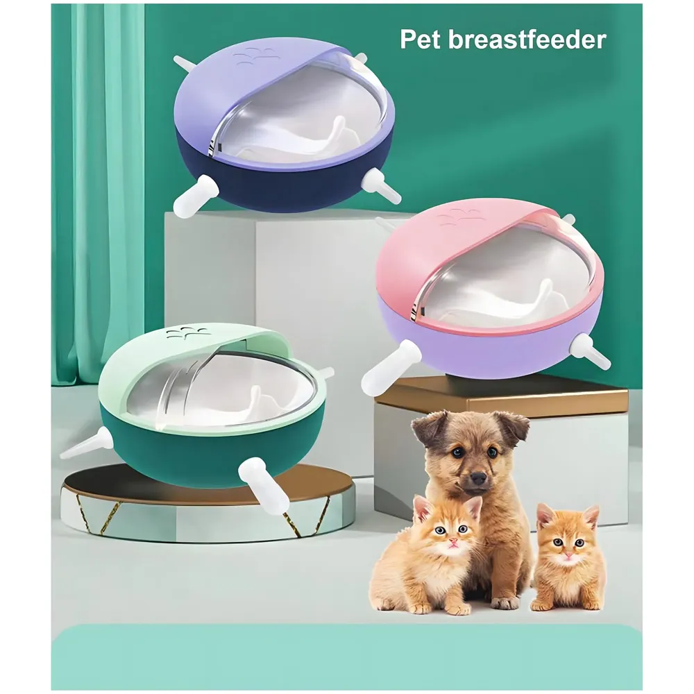 Polyvinyl Chloride Puppy Dog Cat Kittens Feeders Milk Bowl Nursing Station Nipple Feeder For Multiple Puppies Puppy Feeders For Small Dog Cat Animals 5 Pacifiers,?11 cm,H_3 cm,W_5 cm