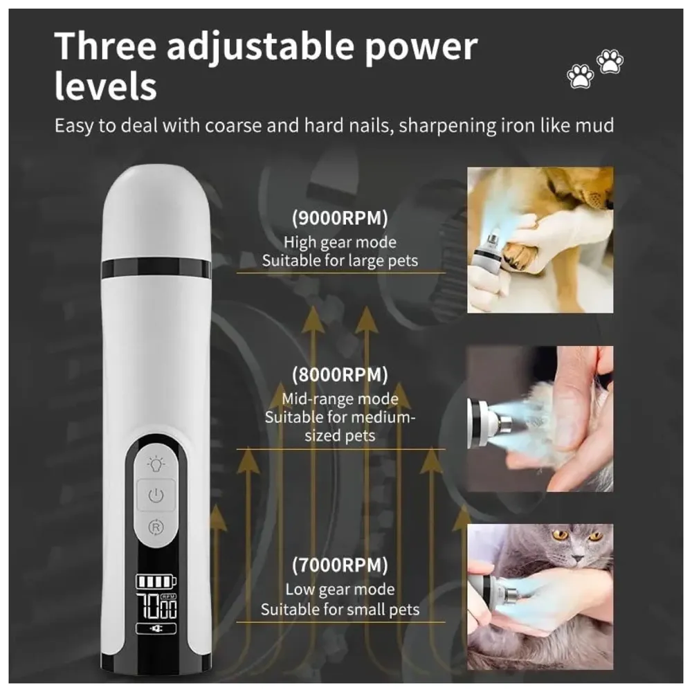 Pet Nail Grinder for Small and Large Dogs and Cats, The Dog Nail Grinder Upgraded Version LCD Display - 2 LED Lights - 3 Speed Modes Electric Pet Nail Trimmer Offers Low Noise and Vibration.