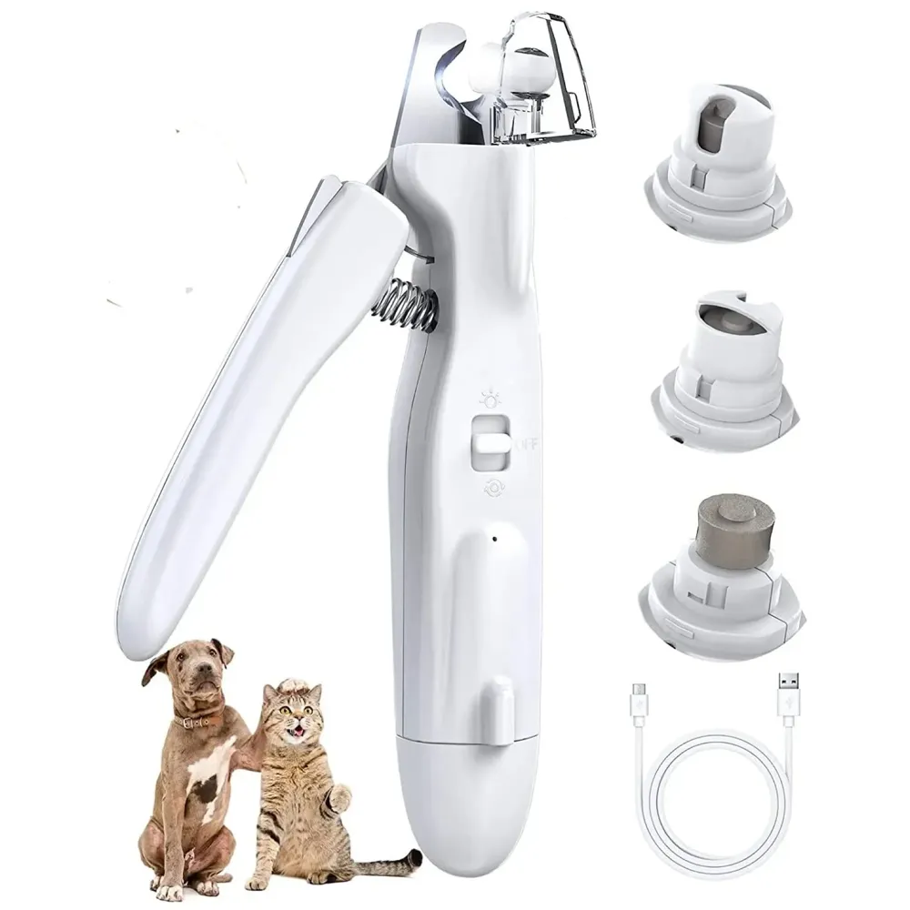 Pet Nail Grinder Automatic Pet Grooming Kit 2-in-1 and LED-Illuminated Dog Nail Clippers Low Noise Rechargeable Trimmer for Small, Medium, and Big Dogs and Cats